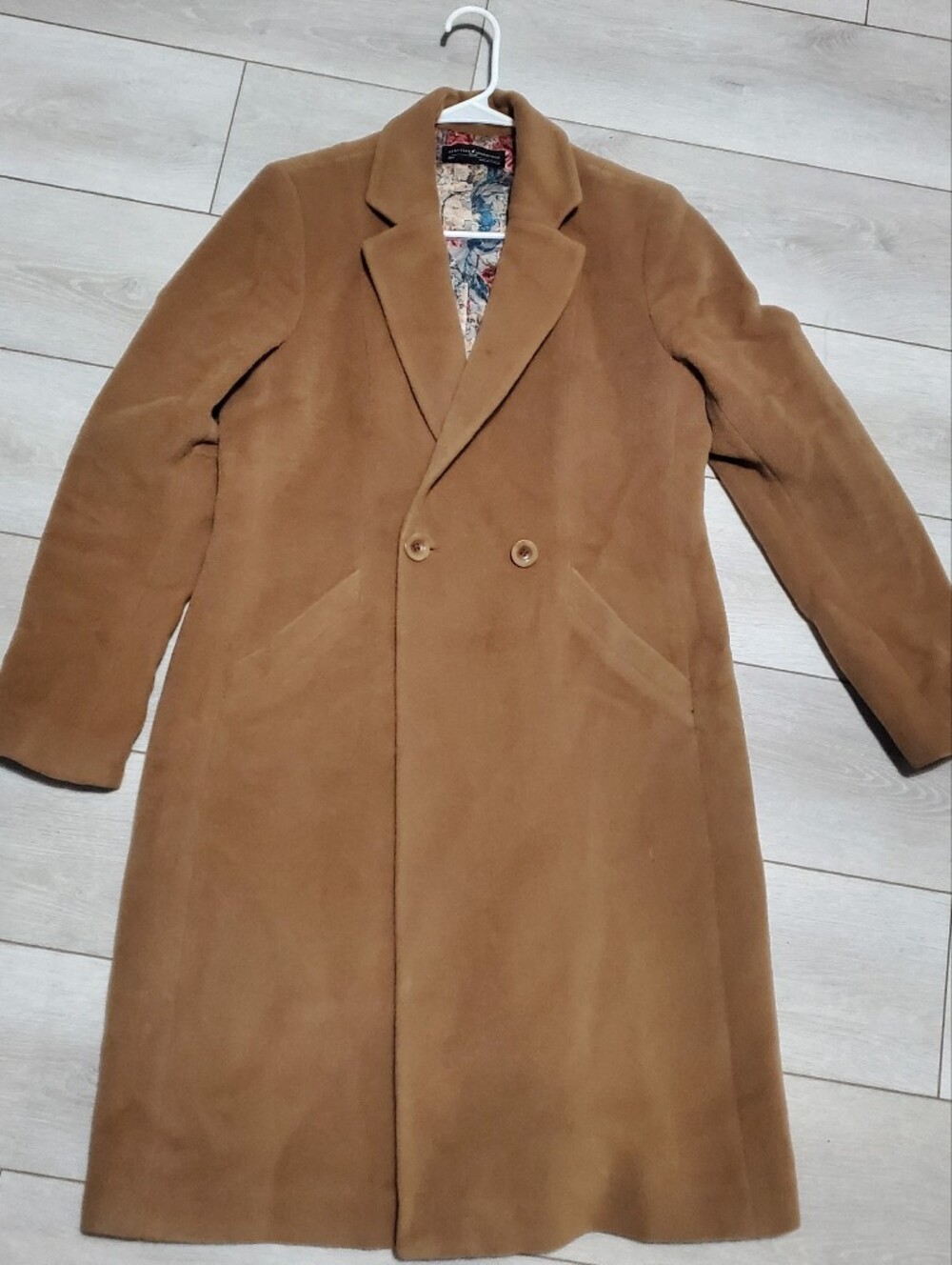 Peruvian Connection Camel Double-Breasted Baby Alpaca Wool Trench Coat Sz 10